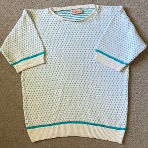 Vintage SPUNKY aqua-dot cotton knit sweater, ~Small.